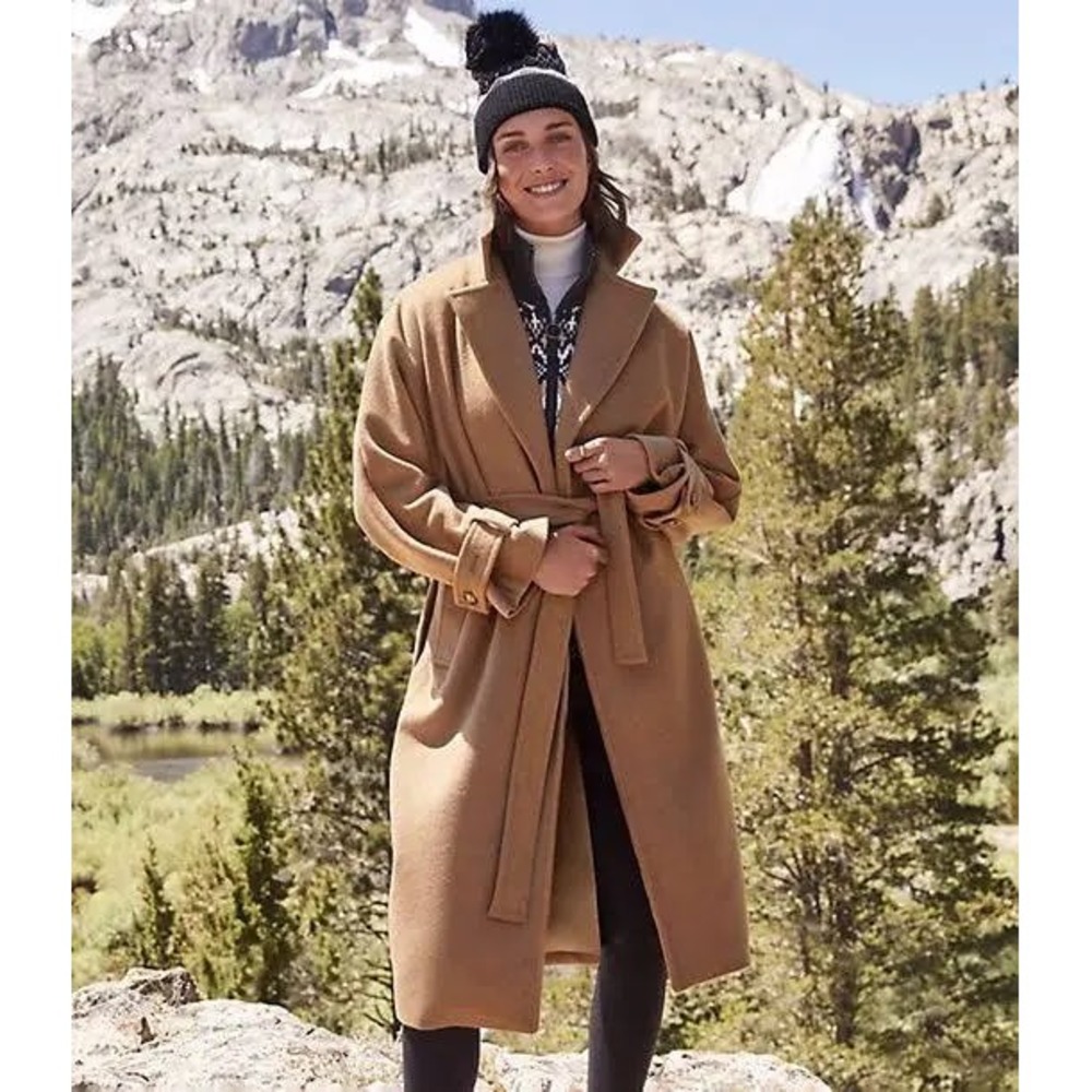 LOFT The Modern Tie‎ Waist Wool Blend Trench Coat Size Small Petite - Picture 2 of 6